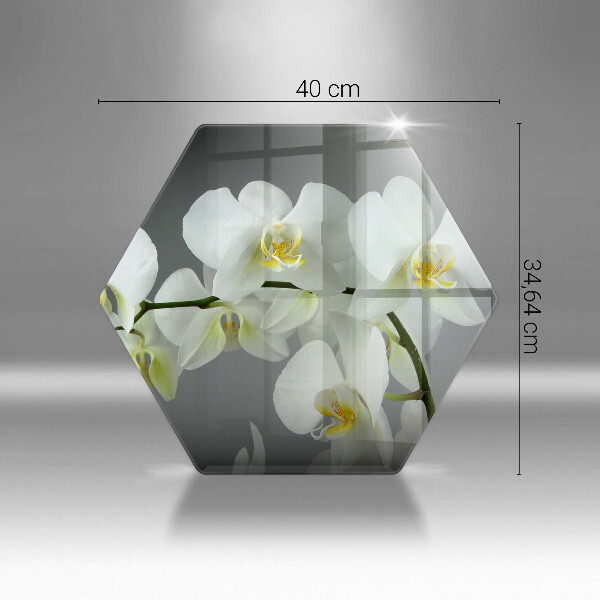 Skärbräda glas sexhörning Vita orkidéblommor