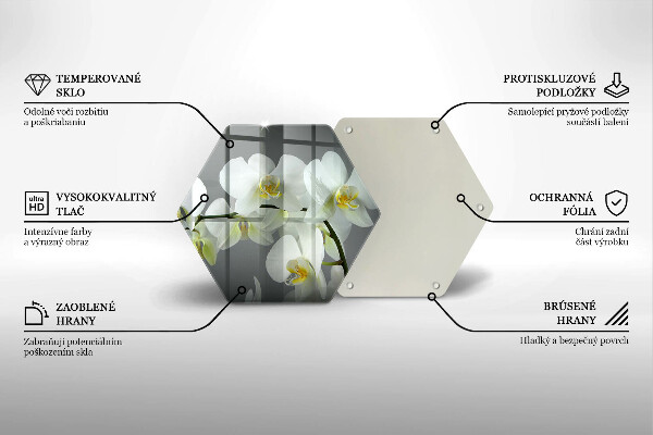 Skärbräda glas sexhörning Vita orkidéblommor