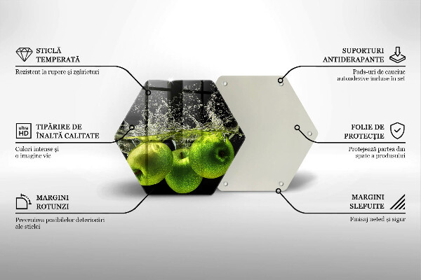 Skärbräda glas sexhörning Gröna äpplen och vatten