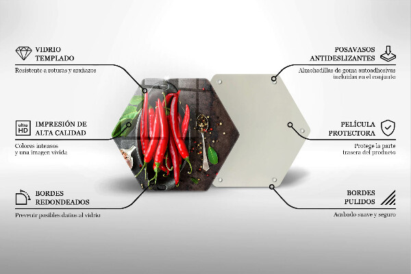 Skärbräda glas sexhörning Röd chilipeppar