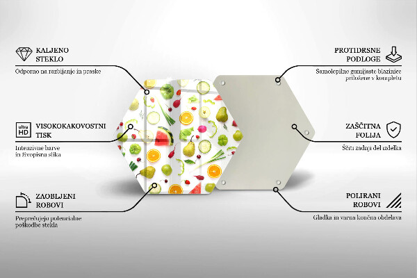 Skärbräda glas sexhörning Frukt och grönsaker mönster