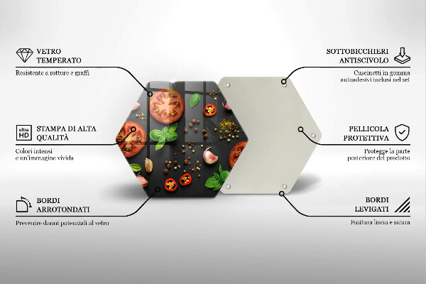 Skärbräda glas sexhörning Tomater och kryddor