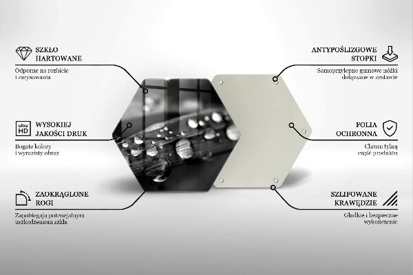Skärbräda glas sexhörning Daggdroppar på löven