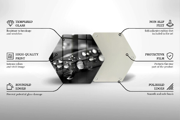 Skärbräda glas sexhörning Daggdroppar på löven