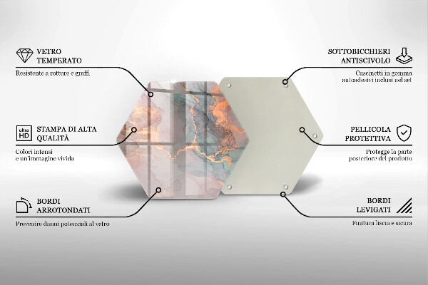 Skärbräda glas sexhörning Marmor med guld