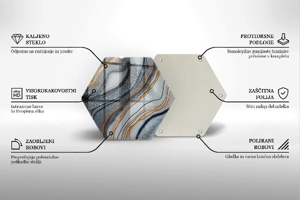 Skärbräda glas sexhörning sten med guld