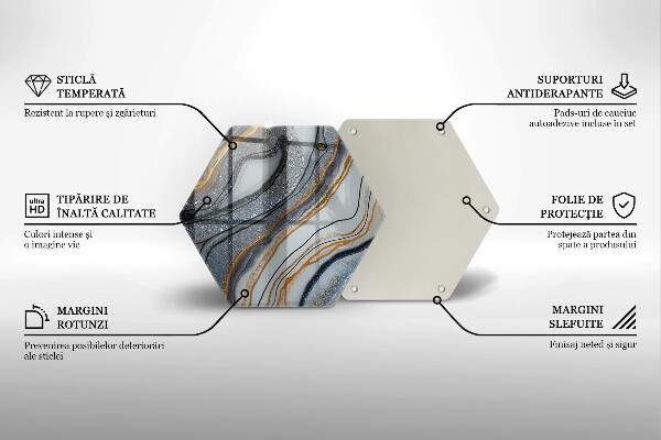 Skärbräda glas sexhörning sten med guld