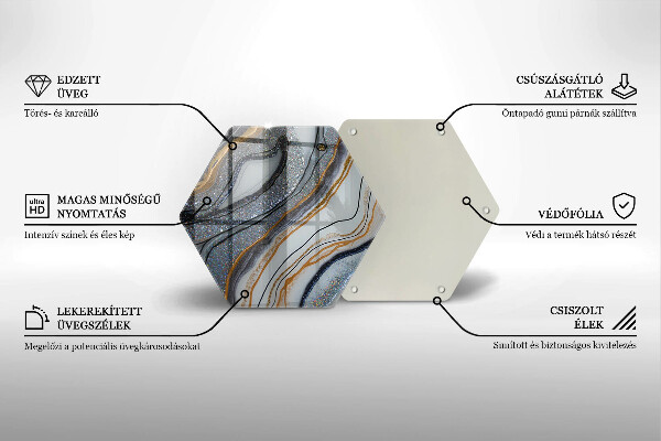 Skärbräda glas sexhörning sten med guld