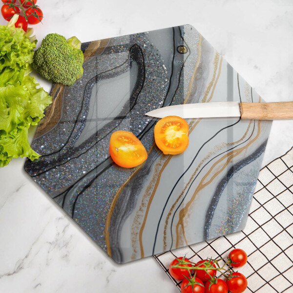 Skärbräda glas sexhörning sten med guld