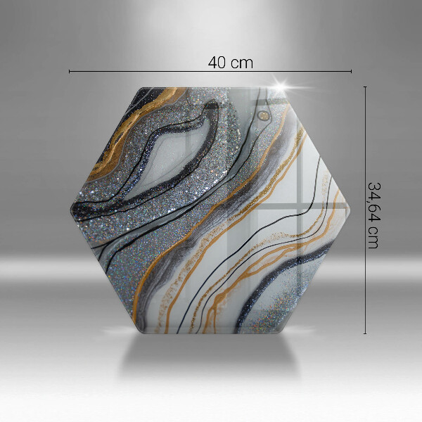 Skärbräda glas sexhörning sten med guld