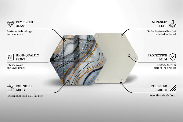 Skärbräda glas sexhörning sten med guld