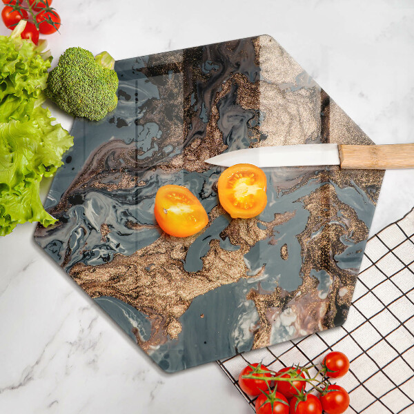 Skärbräda glas sexhörning Gyllene stenstruktur