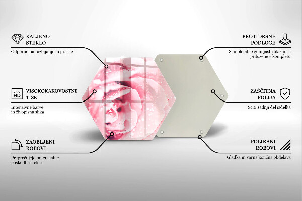 Skärbräda glas sexhörning Daggdroppar och rosblomma
