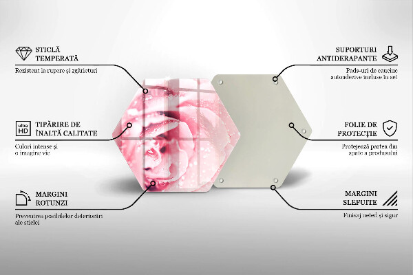 Skärbräda glas sexhörning Daggdroppar och rosblomma