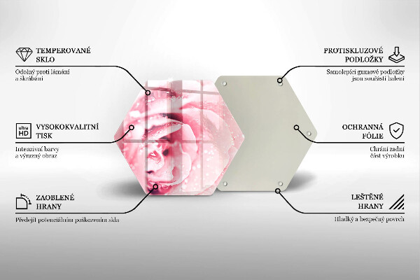Skärbräda glas sexhörning Daggdroppar och rosblomma