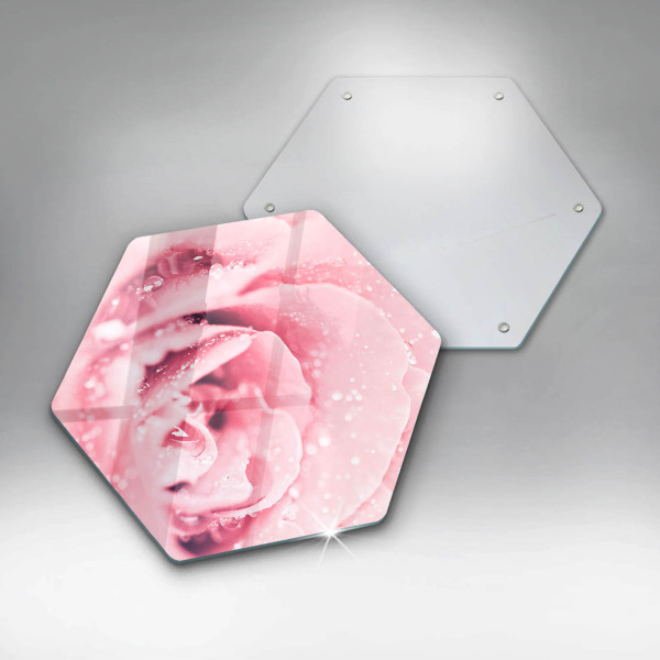 Skärbräda glas sexhörning Daggdroppar och rosblomma