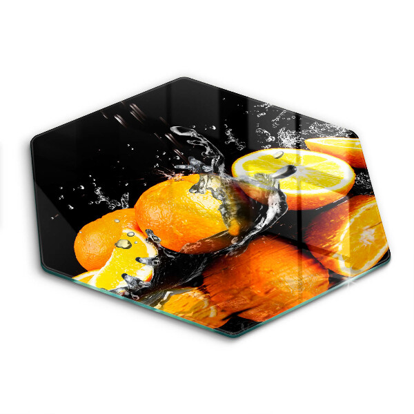 Skärbräda glas sexhörning Saftig orange frukt