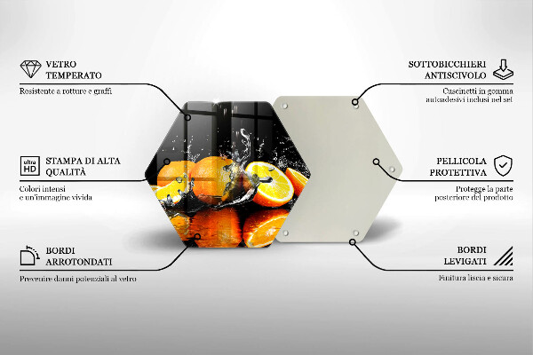 Skärbräda glas sexhörning Saftig orange frukt
