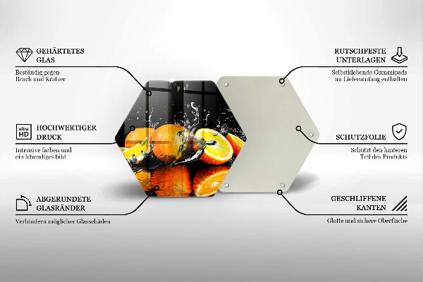 Skärbräda glas sexhörning Saftig orange frukt