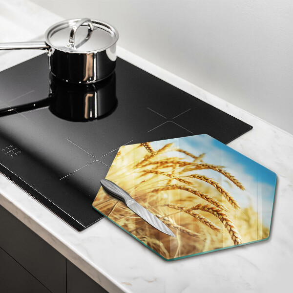 Skärbräda glas sexhörning Öron av spannmål i fältet