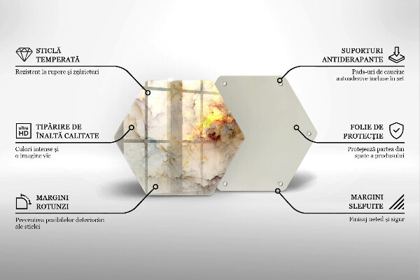 Skärbräda glas sexhörning Marmorstruktur med guld