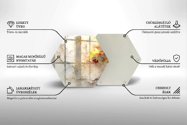 Skärbräda glas sexhörning Marmorstruktur med guld