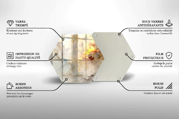 Skärbräda glas sexhörning Marmorstruktur med guld