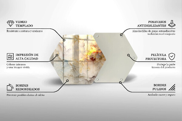 Skärbräda glas sexhörning Marmorstruktur med guld