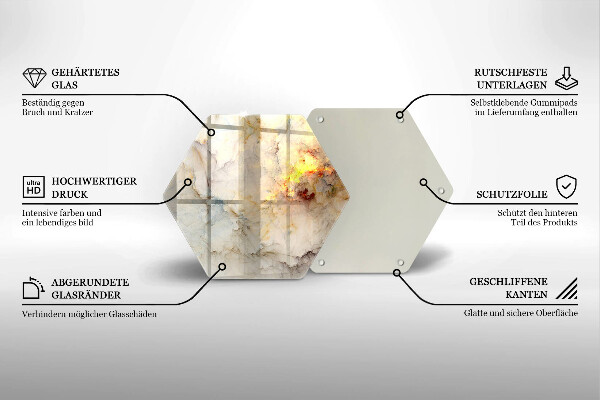 Skärbräda glas sexhörning Marmorstruktur med guld