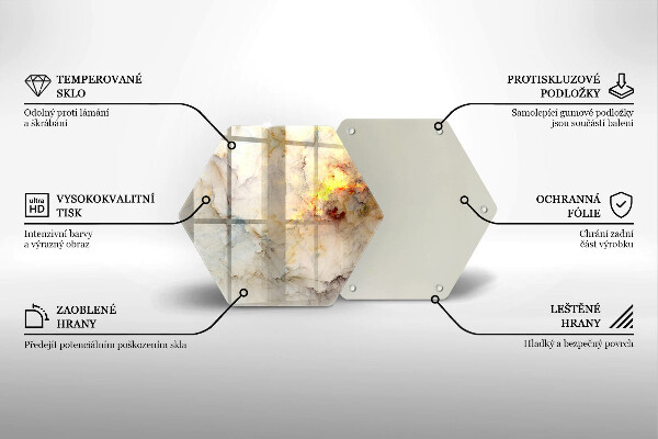 Skärbräda glas sexhörning Marmorstruktur med guld
