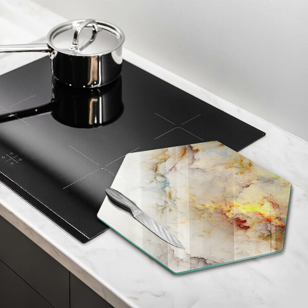 Skärbräda glas sexhörning Marmorstruktur med guld