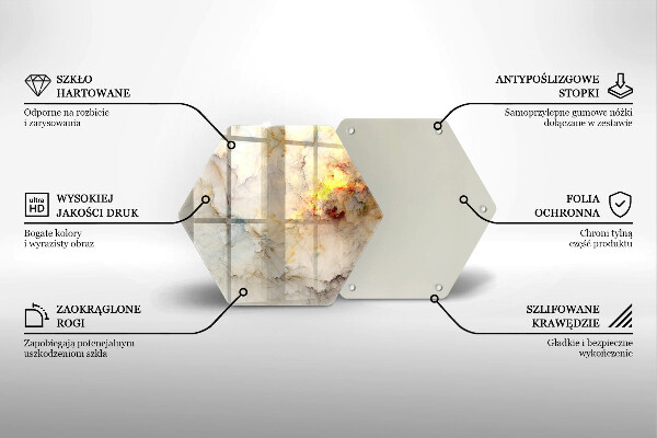 Skärbräda glas sexhörning Marmorstruktur med guld