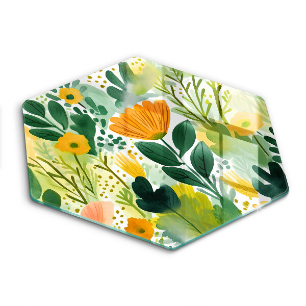 Skärbräda glas sexhörning Målade blommor