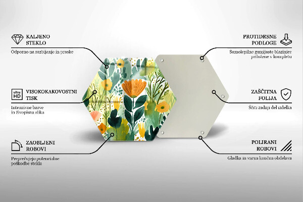 Skärbräda glas sexhörning Målade blommor