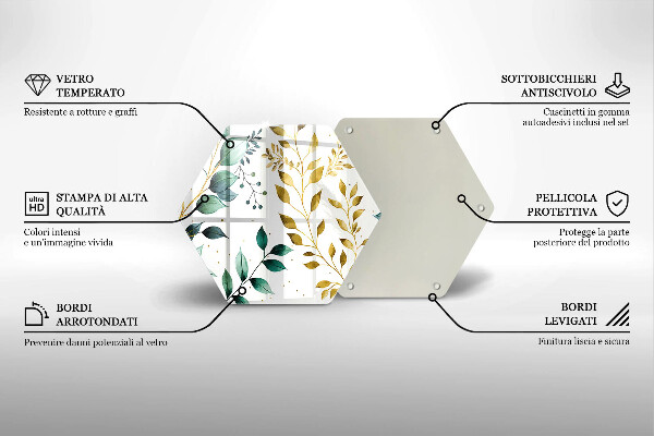 Skärbräda glas sexhörning Gröna och guldiga blad