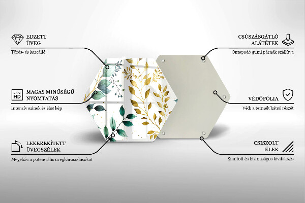 Skärbräda glas sexhörning Gröna och guldiga blad