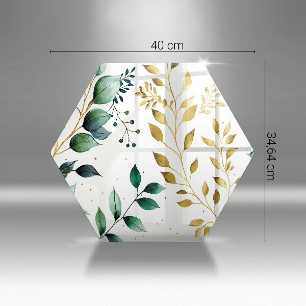 Skärbräda glas sexhörning Gröna och guldiga blad