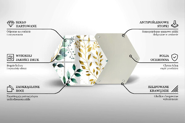 Skärbräda glas sexhörning Gröna och guldiga blad