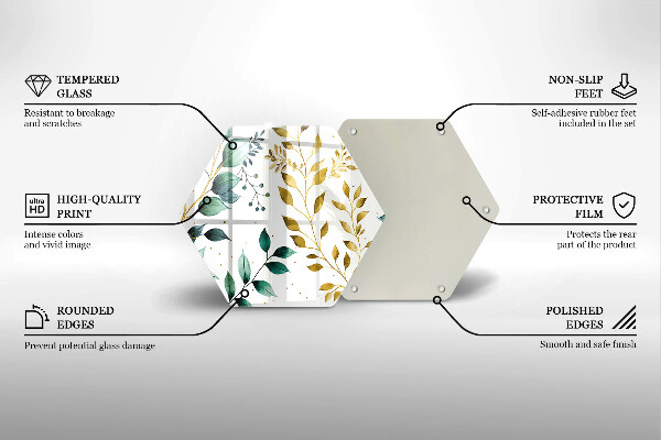 Skärbräda glas sexhörning Gröna och guldiga blad