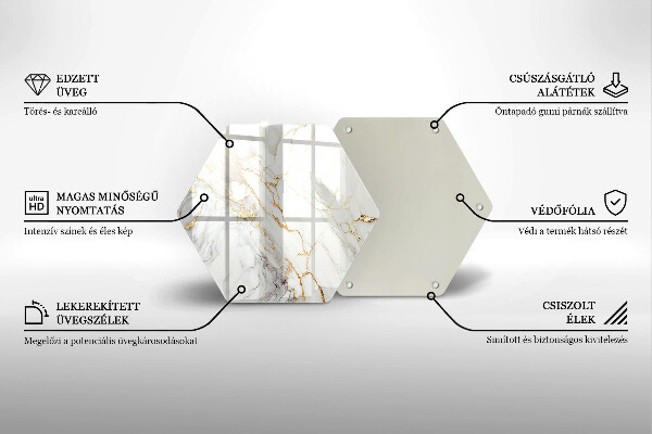 Skärbräda glas sexhörning Ljus marmor med guld