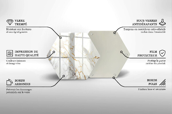 Skärbräda glas sexhörning Ljus marmor med guld