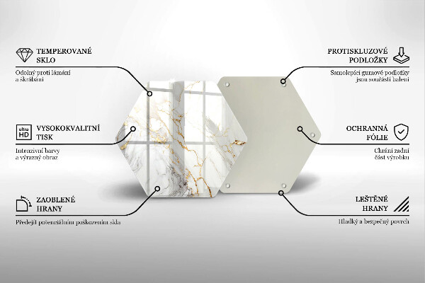 Skärbräda glas sexhörning Ljus marmor med guld