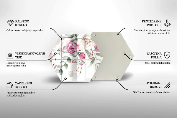 Skärbräda glas sexhörning Akvarell rosor