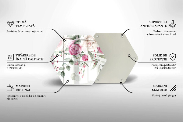 Skärbräda glas sexhörning Akvarell rosor