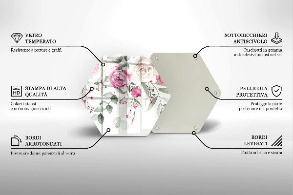 Skärbräda glas sexhörning Akvarell rosor