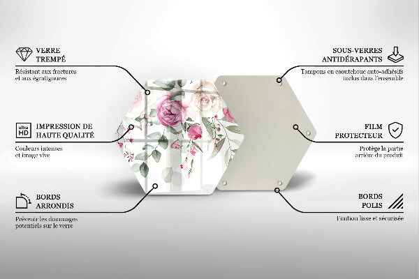 Skärbräda glas sexhörning Akvarell rosor