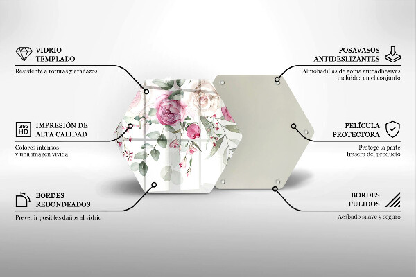 Skärbräda glas sexhörning Akvarell rosor