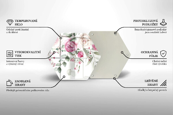 Skärbräda glas sexhörning Akvarell rosor