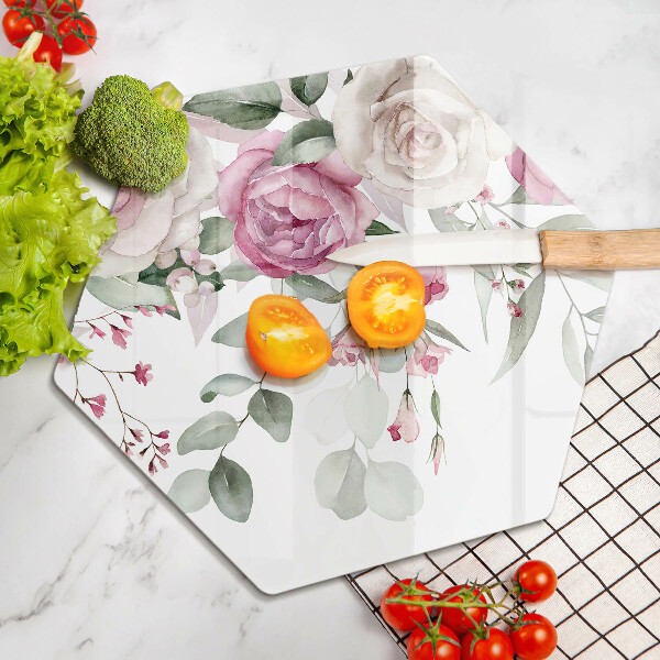 Skärbräda glas sexhörning Akvarell rosor
