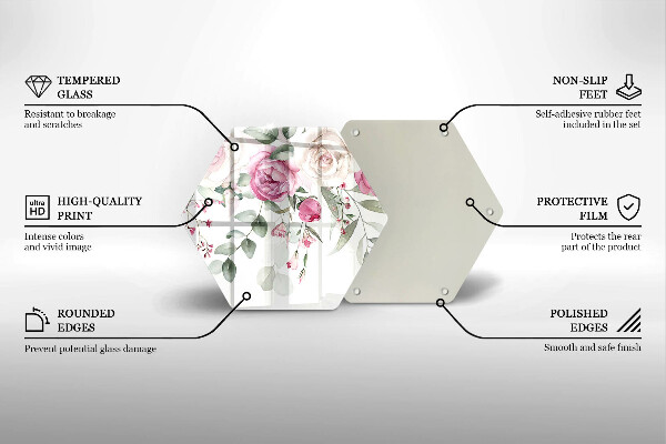 Skärbräda glas sexhörning Akvarell rosor